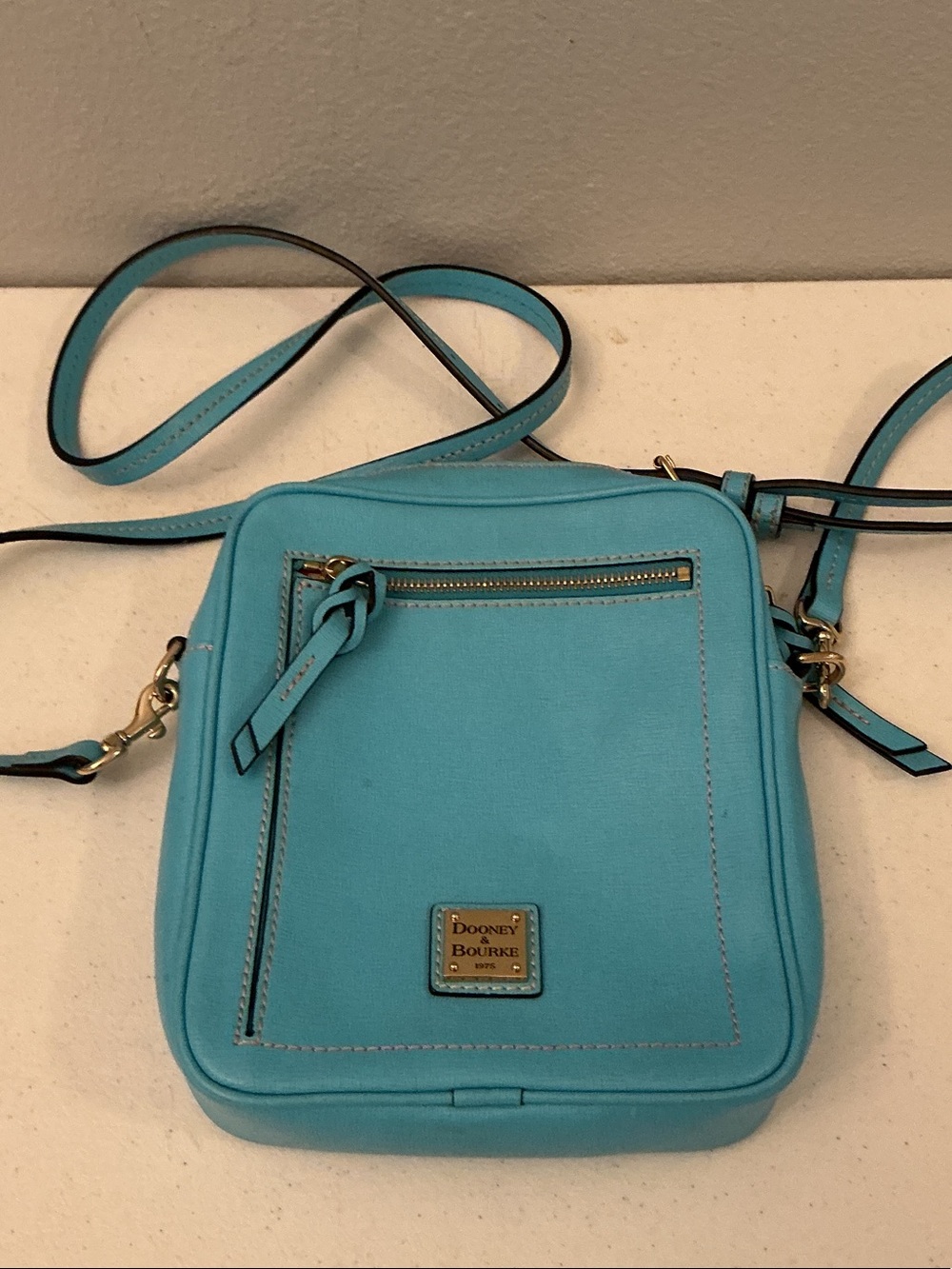 Dooney & Bourke Turquoise Leather Crossbody Bag with Gold Hardware